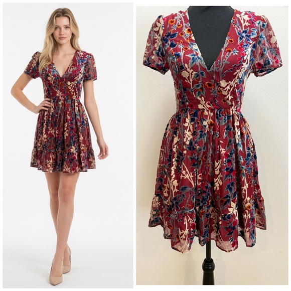 Basil 💜 Lola crushed velvet floral dress - Picture 1 of 6
